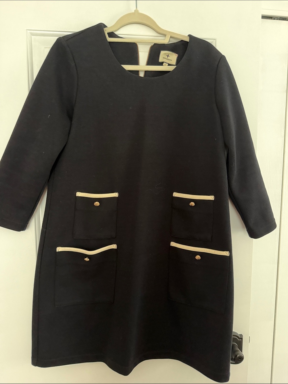 Tuckernuck Black Shift Dress with Cream-Trim Pockets